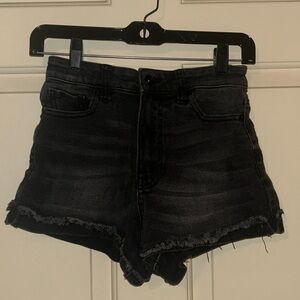 Celebrity Pink Black Jean Shorts High-Waisted Frayed Hem